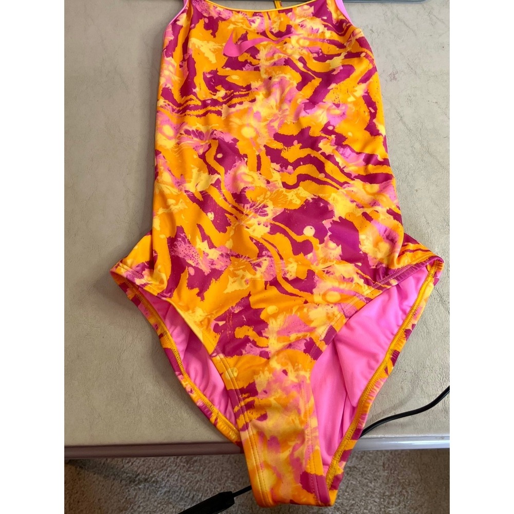 NWT - Nike Watercolors‎ One-Piece Swimsuit, Orange/PinkYellow Youth-XL
